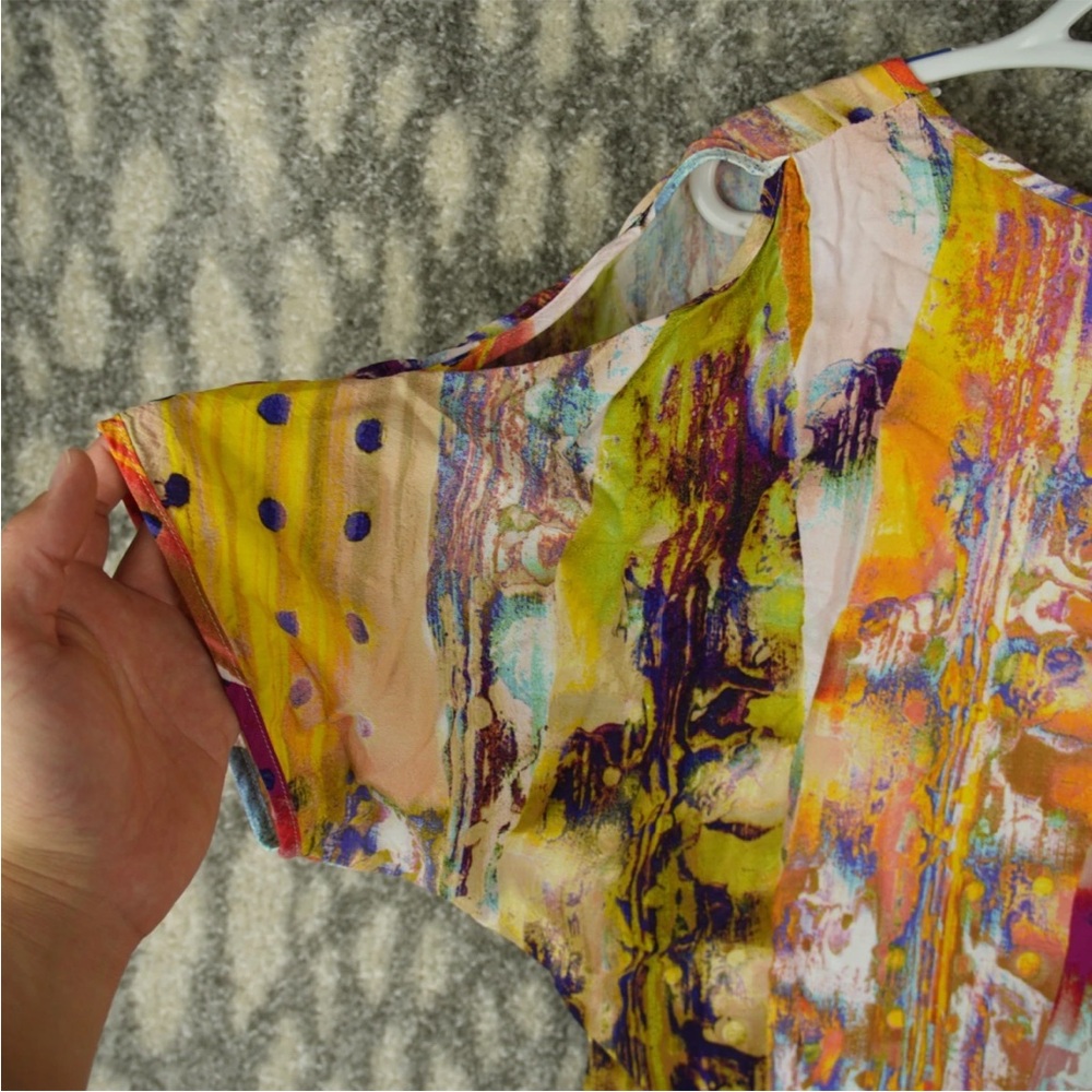 Jams World Women Tunic Top V Neck Short Sleeves Boho Hawaii Abstract Size XS - Picture 7 of 14